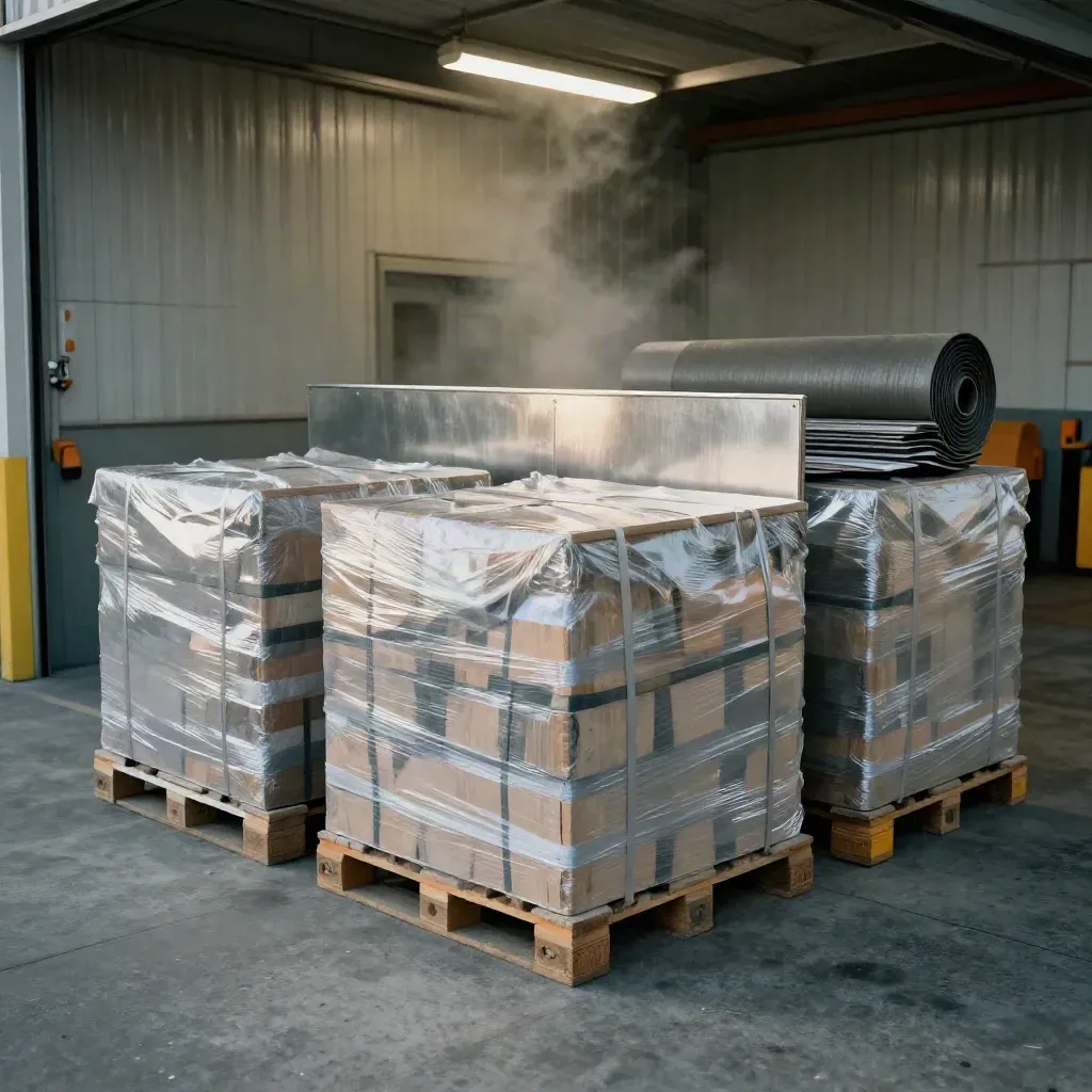 Three freight lane bundles and a steel divider tray staged in a compact dispatch bay.